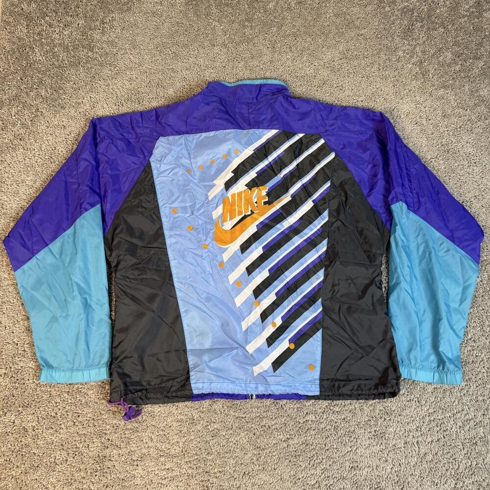 Vintage 90s Nike Jacket Mens L Grape Windbreaker Colorblock Striped Logo Retro
